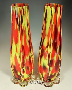 Pair of FRANZ WELZ CZECH VASES 10 Art Deco 1920s-30s Spatter Decor SIGNED Fab