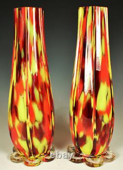 Pair of FRANZ WELZ CZECH VASES 10 Art Deco 1920s-30s Spatter Decor SIGNED Fab