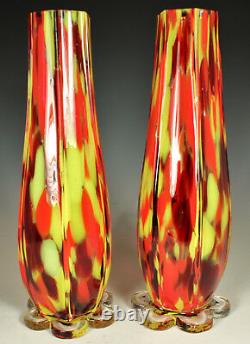 Pair of FRANZ WELZ CZECH VASES 10 Art Deco 1920s-30s Spatter Decor SIGNED Fab