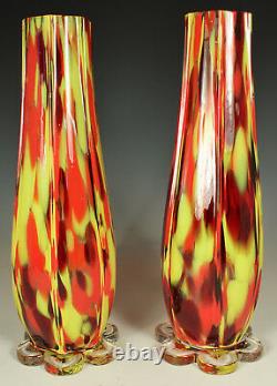 Pair of FRANZ WELZ CZECH VASES 10 Art Deco 1920s-30s Spatter Decor SIGNED Fab