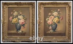 Pair of French Antique / Vintage Oil Paintings Floral Still Life Signed Corbe