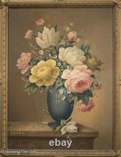 Pair of French Antique / Vintage Oil Paintings Floral Still Life Signed Corbe