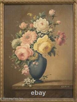 Pair of French Antique / Vintage Oil Paintings Floral Still Life Signed Corbe