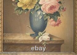 Pair of French Antique / Vintage Oil Paintings Floral Still Life Signed Corbe