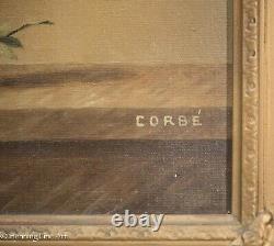 Pair of French Antique / Vintage Oil Paintings Floral Still Life Signed Corbe