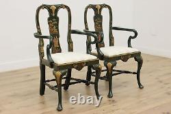 Pair of Georgian Design Vintage Painted Dining Chairs Signed #51266