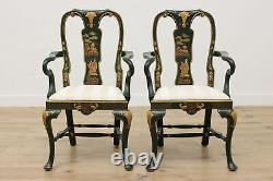 Pair of Georgian Design Vintage Painted Dining Chairs Signed #51266