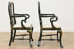 Pair of Georgian Design Vintage Painted Dining Chairs Signed #51266