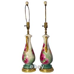 Pair of German-Crafted Hand-Painted Porcelain Lamp Bases Signed E. M. Kinderman