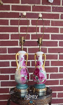 Pair of German-Crafted Hand-Painted Porcelain Lamp Bases Signed E. M. Kinderman
