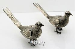 Pair of German solid silver PHEASANTS. PULL OFF HEADS. ARTICULATED WINGS. C. 1900