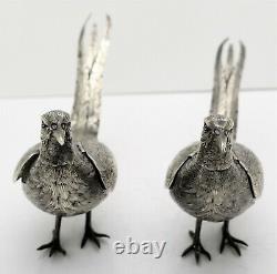 Pair of German solid silver PHEASANTS. PULL OFF HEADS. ARTICULATED WINGS. C. 1900