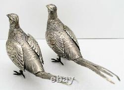 Pair of German solid silver PHEASANTS. PULL OFF HEADS. ARTICULATED WINGS. C. 1900