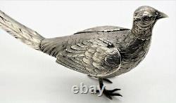 Pair of German solid silver PHEASANTS. PULL OFF HEADS. ARTICULATED WINGS. C. 1900