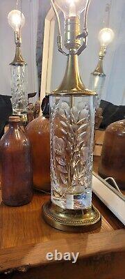 Pair of Hand Cut, Signed, Vintage Dresden Crystal Table Lamps with Brass Bases