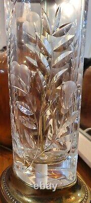 Pair of Hand Cut, Signed, Vintage Dresden Crystal Table Lamps with Brass Bases