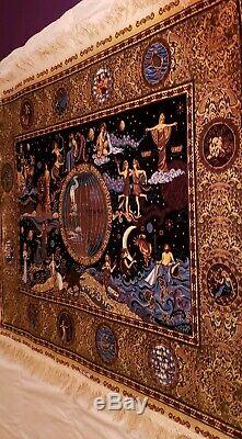 Pair of Incredidibly Rare Signed Silk Kashmir Tapestries from the 19th Century