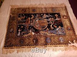 Pair of Incredidibly Rare Signed Silk Kashmir Tapestries from the 19th Century