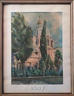 Pair of Italian Antique Watercolours Views, Landscapes, Monuments of Rome signed