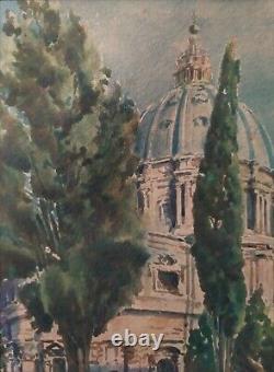 Pair of Italian Antique Watercolours Views, Landscapes, Monuments of Rome signed