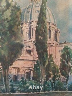 Pair of Italian Antique Watercolours Views, Landscapes, Monuments of Rome signed