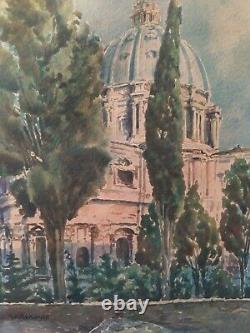 Pair of Italian Antique Watercolours Views, Landscapes, Monuments of Rome signed