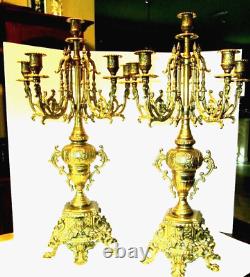 Pair of Italian Brevettato Style Five Light Brass Baroque Candelabras Signed 24