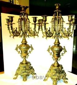 Pair of Italian Brevettato Style Five Light Brass Baroque Candelabras Signed 24