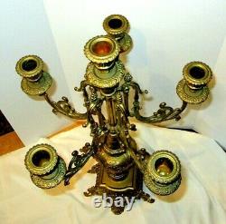 Pair of Italian Brevettato Style Five Light Brass Baroque Candelabras Signed 24