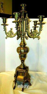 Pair of Italian Brevettato Style Five Light Brass Baroque Candelabras Signed 24