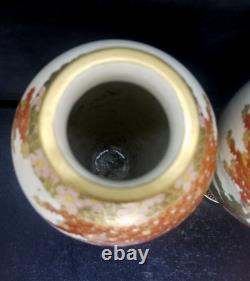 Pair of Japanese Satsuma Hyozan or Hiozan Signed Vases Taisho Period 1912-1926