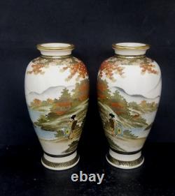 Pair of Japanese Satsuma Hyozan or Hiozan Signed Vases Taisho Period 1912-1926