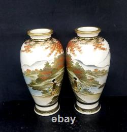 Pair of Japanese Satsuma Hyozan or Hiozan Signed Vases Taisho Period 1912-1926