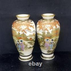 Pair of Japanese Satsuma Hyozan or Hiozan Signed Vases Taisho Period 1912-1926