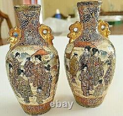 Pair of Japanese Satsuma Miniature vases. Meiji period Signed Satsuma