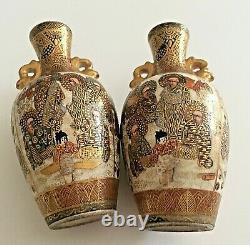 Pair of Japanese Satsuma Miniature vases. Meiji period Signed Satsuma