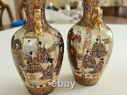 Pair of Japanese Satsuma Miniature vases. Meiji period Signed Satsuma