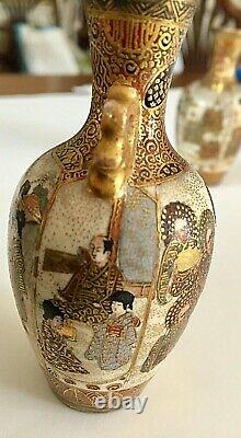 Pair of Japanese Satsuma Miniature vases. Meiji period Signed Satsuma