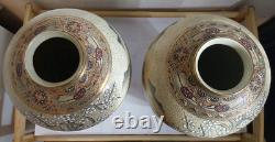 Pair of Japanese Satsuma Vases Hand Painted, Signed, Good Condition, 16 x 8.5