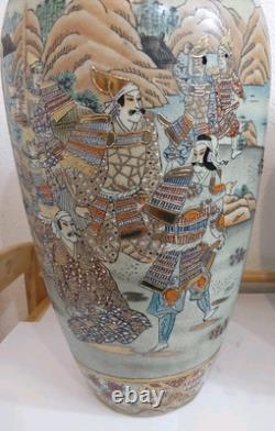 Pair of Japanese Satsuma Vases Hand Painted, Signed, Good Condition, 16 x 8.5