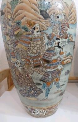Pair of Japanese Satsuma Vases Hand Painted, Signed, Good Condition, 16 x 8.5