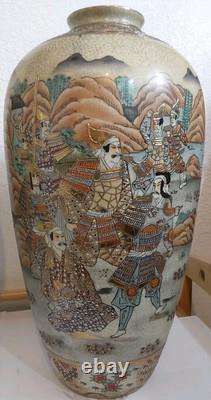 Pair of Japanese Satsuma Vases Hand Painted, Signed, Good Condition, 16 x 8.5
