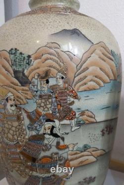 Pair of Japanese Satsuma Vases Hand Painted, Signed, Good Condition, 16 x 8.5