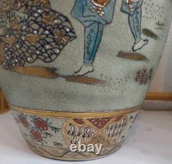 Pair of Japanese Satsuma Vases Hand Painted, Signed, Good Condition, 16 x 8.5