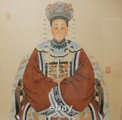 Pair of Large Antique Chinese Qing ancestral paintings on silk 56 inches