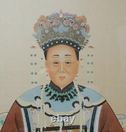 Pair of Large Antique Chinese Qing ancestral paintings on silk 56 inches