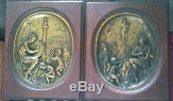 Pair of Large Antique Gold Gilt Bronze Plaques by Jean Baptiste Germain 1869