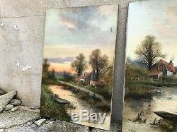 Pair of Large Antique Landscape Oil Paintings on Canvases Signed