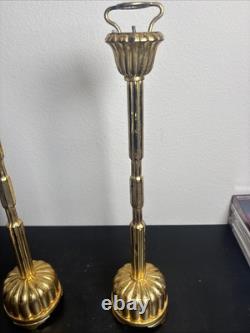 Pair of Large Japanese Carved Wood Temple Candlesticks Antique Signed