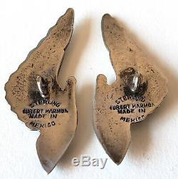 Pair of Large Vintage Mexican Silver ButtonsHubert Harmon Winged HandsSigned